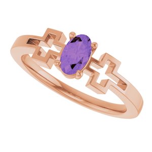 14K Rose Gold Natural Amethyst Youth Cross Ring