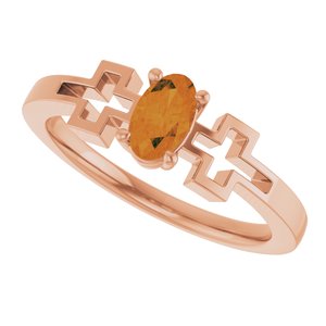14K Rose Gold Natural Citrine Youth Cross Ring