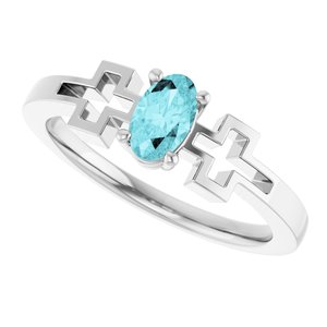 Sterling Silver Natural Blue Zircon Youth Cross Ring