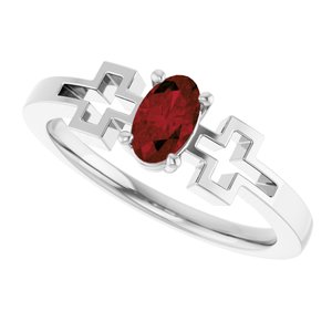 Sterling Silver Natural Mozambique Garnet Youth Cross Ring
