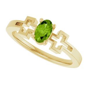 14K Yellow Gold Natural Peridot Youth Cross Ring