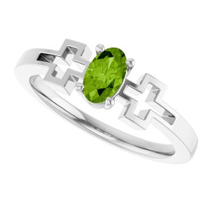 Sterling Silver Natural Peridot Youth Cross Ring
