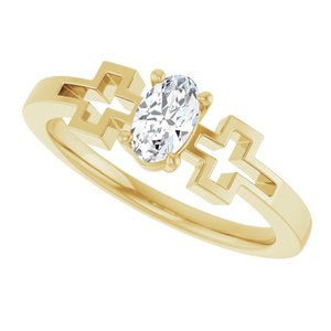 14K Yellow Gold Natural White Sapphire Youth Cross Ring