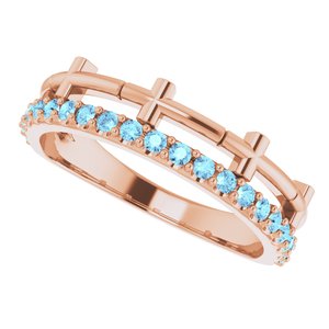 14K Rose Gold Natural Aquamarine Stackable Cross Ring