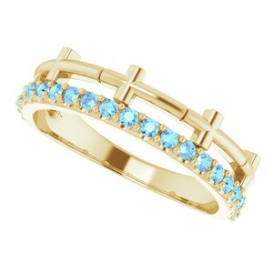 14K Yellow Gold Natural Aquamarine Stackable Cross Ring