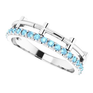 Platinum Natural Aquamarine Stackable Cross Ring