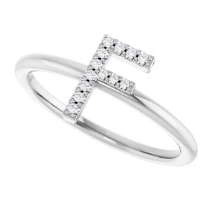 14K White Gold .06 CTW Natural Diamond Initial F Ring