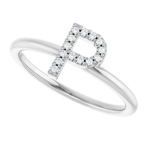 14K White Gold .05 CTW Natural Diamond Initial P Ring