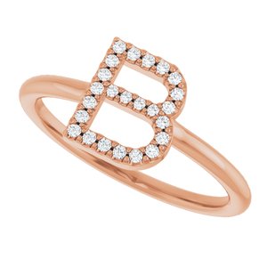14K Rose Gold .08 CTW Natural Diamond Initial B Ring