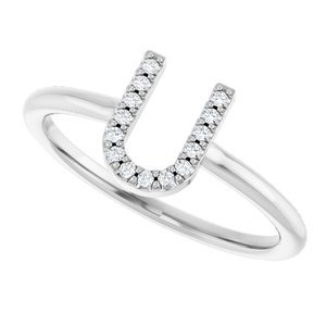 14K White Gold .05 CTW Natural Diamond Initial U Ring