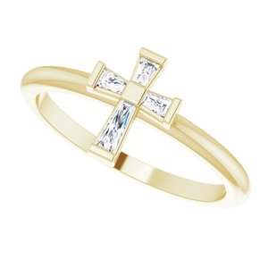 14K Yellow Gold 1/10 CTW Natural Diamond Stackable Cross Ring
