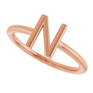 14K Rose Gold Initial N Ring