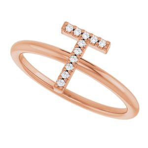 14K Rose Gold .04 CTW Natural Diamond Initial T Ring