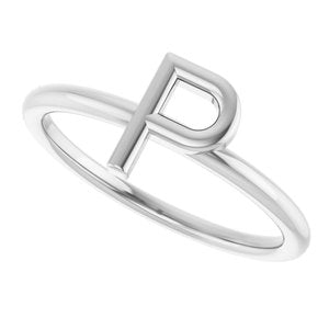 14K White Gold Initial P Ring
