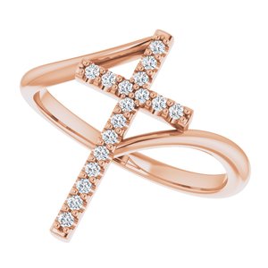 14K Rose Gold 1/8 CTW Natural Diamond Cross Ring