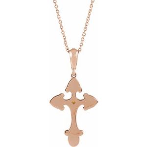 14K Rose Gold Natural Citrine & .06 CTW Natural Diamond Cross 16-18" Necklace