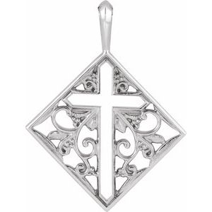 Platinum 23.39x18 mm Ornate Pierced Cross Pendant