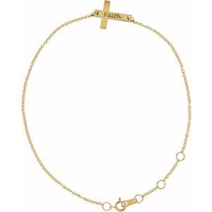 14K Yellow Gold Engravable Cross 6 1/2-7 1/2" Bracelet