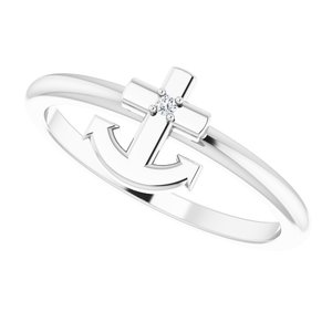 Sterling Silver .01 CT Natural Diamond Cross Anchor Ring