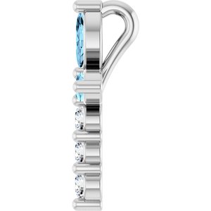 14K White Gold Natural Aquamarine & 1/10 CTW Natural Diamond Cross Pendant