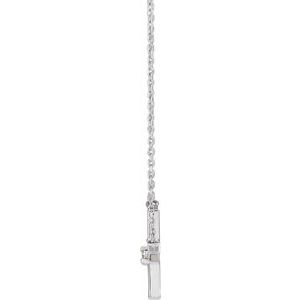 14K White Gold .06 CT Natural Diamond Sideways Cross 18" Necklace