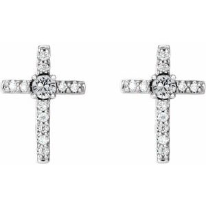 Sterling Silver 1/10 CTW Natural Diamond Cross Earrings