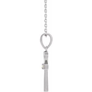 14K White Gold .03 CT Natural Diamond Ankh Cross 16-18" Necklace