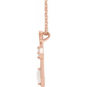 14K Rose Gold Natural White Opal & .05 CT Natural Diamond Cross 16-18" Necklace
