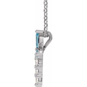 Sterling Silver Natural Aquamarine & 1/10 CTW Natural Diamond Cross 16-18" Necklace