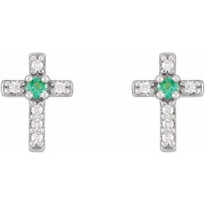 Sterling Silver Lab-Grown Emerald & .03 CTW Natural Diamond Cross Earrings