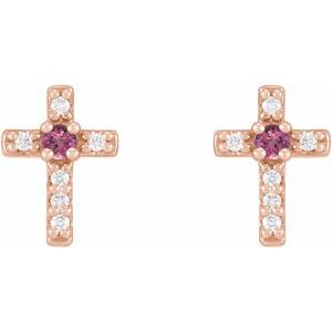14K Rose Gold Natural Pink Tourmaline & .03 CTW Natural Diamond Cross Earrings