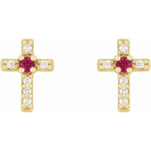 14K Yellow Gold Natural Ruby & .03 CTW Natural Diamond Cross Earrings