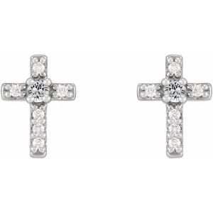 Sterling Silver Natural White Sapphire & .03 CTW Natural Diamond Cross Earrings