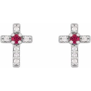 14K White Gold Natural Ruby & .03 CTW Natural Diamond Cross Earrings