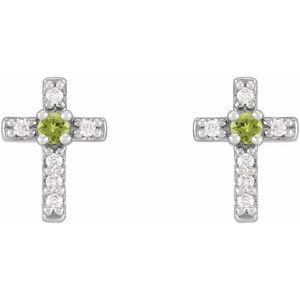 Sterling Silver Natural Peridot & .03 CTW Natural Diamond Cross Earrings