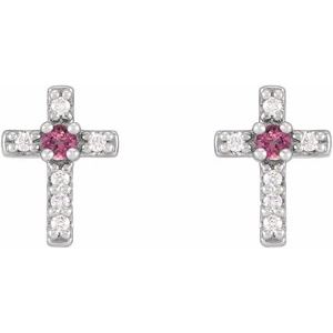 Platinum Natural Pink Tourmaline & .03 CTW Natural Diamond Cross Earrings