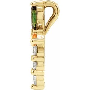 14K Yellow Gold Natural Multi-Gemstone & 1/10 CTW Natural Diamond Cross Pendant