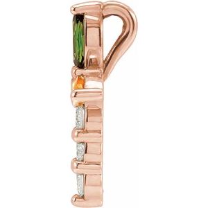 14K Rose Gold Natural Multi-Gemstone & 1/10 CTW Natural Diamond Cross Pendant