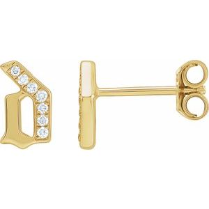 14K Yellow Gold .03 CTW Natural Diamond Gothic Initial D Earring