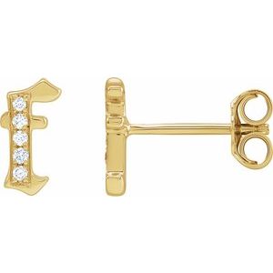 14K Yellow Gold .025 CTW Natural Diamond Gothic Initial F Earring