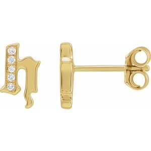 14K Yellow Gold .02 CTW Natural Diamond Gothic Initial H Earring