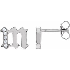 14K White Gold .03 CTW Natural Diamond Gothic Initial M Earring