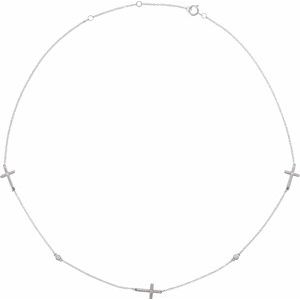 14K White Gold 1/10 CTW Natural Diamond 5-Station Cross 16-18†Necklace