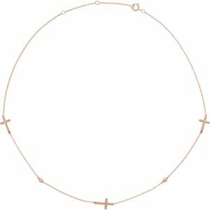14K Rose Gold 1/10 CTW Natural Diamond 5-Station Cross 16-18†Necklace