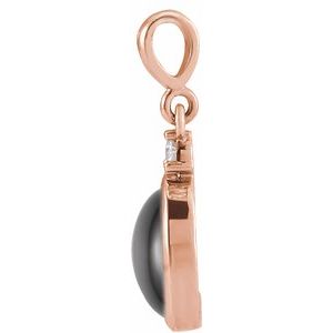 14K Rose Gold 10x8 mm Natural Black Onyx & .03 CT Natural Diamond Cabochon Pendant