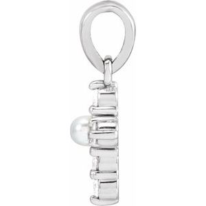 Platinum Cultured White Seed Pearl & .07 CTW Natural Diamond Cross Pendant