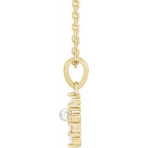 14K Yellow Gold Cultured White Seed Pearl & .07 CTW Natural Diamond Cross 16-18" Necklace