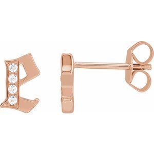 14K Rose Gold .03 CTW Natural Diamond Gothic Initial E Earring