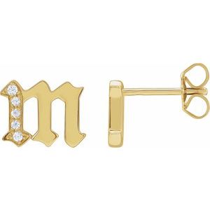 14K Yellow Gold .03 CTW Natural Diamond Gothic Initial M Earring