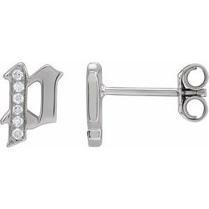14K White Gold .03 CTW Natural Diamond Gothic Initial P Earring
